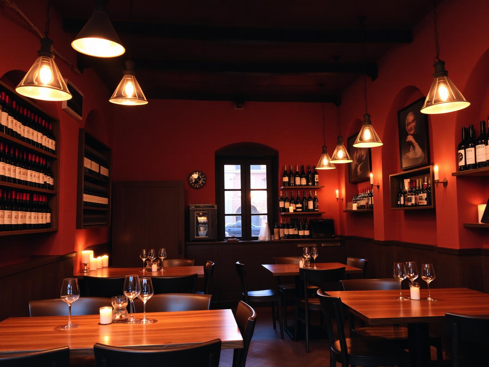 Warm interior of L'Essenziale wine bar